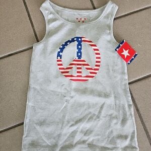 NWT Girls M(7/8) Patriotic Tank Top July 4th American Flag Peace Sign
